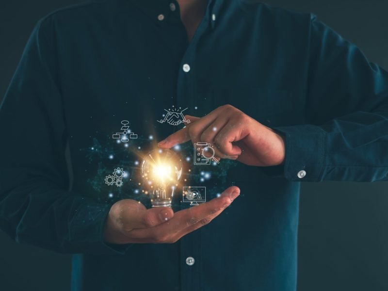 innovative technology in science and communication concept,Innovation, Hands holding light bulb for Concept new idea concept with innovation and inspiration.