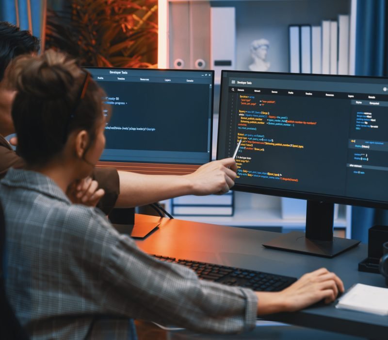 Smart IT developer looking at coding program application on computer screen of online website at back side, analyzing intelligent database system development on business marketing at office. Infobahn. SSUCv3H4sIAAAAAAAACnRSTY/dIAy8V+p/iDgvEgmQkL3uuVIPvVU9GHDeQ8sLUSBbrVb730s+RaX2hmfM2GP74+uXqiIaojPkufpYoxw775eYZkgujBlmTwc+42hxLpG3mbesBMCVEVqXwuzAl6CGZO4jPDCD4+L9Cn9uJIkJ0hIxrr0ckIGEt6yxg5fE3vDPPa5OYiPzj0yRH5irBB9u7+SpYOOiV/YlPKYl4RzJye31/iP2HcPk8V9C31w06D2MGJZCbH/8usZyw9G8b7YKuzN6hN3u4YSwhiFy1VGuNaOCYUO1lB21QjKOnayVYWcbRDDVDIgdRWYHKnoOVPWQk1FJrgalVauuZGMtat0KitirrGx7CjAAlbZujW26xvDhSm4MQ1mvdduOU1FroNDXlkpja12LRig2bGZ3h+T1d57lo9wbLNaFYmVvwYBfE3gxAHATzPDXv2l2xo23Agnpvh3dqWTCMqZ5HSa5+vUhTKDzhp6rIZfBE79DjDndnnhR2+QTD4+izhjStopDldh8eWtYc97Kpq657BlruWLtkbBf691lna2dUyjH5tXZ0pVbOyCDQDQGNTV54nkFYKnuONKhU8KKATprWZ7q5x8AAAD//wMAoUYwEpYDAAA=